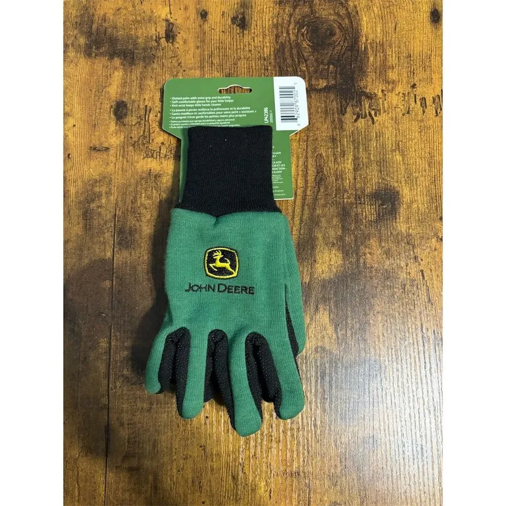 John Deere Kids Green Gardening Gloves Non-Slip One Size - Picture 2 of 2